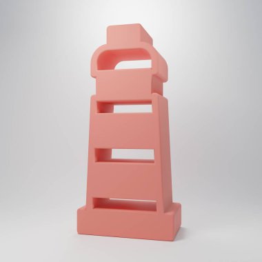 Pink Lighthouse icon isolated on pink background. Minimalism concept. 3D render illustration .