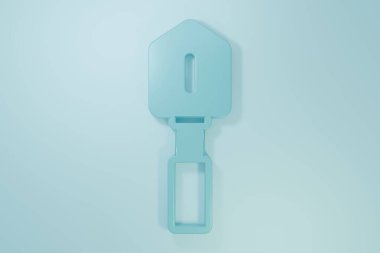 Mavi Kürek simgesi mavi arkaplanda izole edildi. Bahçe aletleri. Bahçecilik, tarım, çiftçilik aleti. Minimalizm kavramı. 3 Boyutlu resimleme .