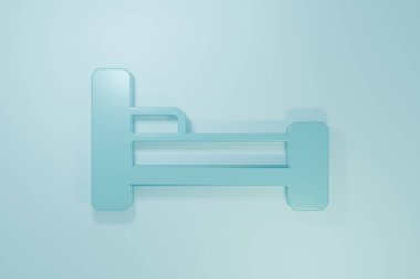 Mavi yatak simgesi mavi arkaplanda izole edildi. Minimalizm kavramı. 3 Boyutlu resimleme.
