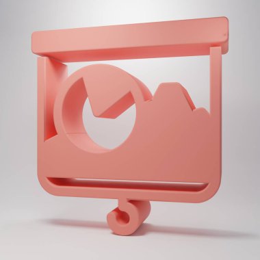 Grafik, çizelge, grafik, diyagram, bilgi tablosu, pembe arkaplanda izole edilmiş turta grafik simgesi. Minimalizm kavramı. 3 Boyutlu resimleme.