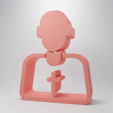 Pink Priest icon isolated on pink background. Minimalism concept. 3D render illustration.