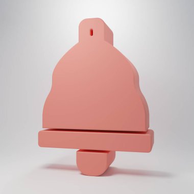 Pembe kilise ikonu pembe arka planda izole edilmiş. Alarm sembolü, servis zili, el zili işareti, uyarı sembolü. Minimalizm kavramı. 3 Boyutlu resimleme.