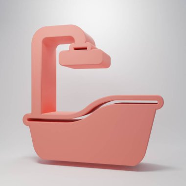 Pembe küvet ikonu pembe arka planda izole edilmiş. Minimalizm kavramı. 3 Boyutlu resimleme.