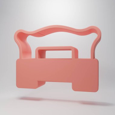 Pembe yatak odası simgesi pembe arka planda izole edilmiş. Düğün, aşk, evlilik sembolü. Balayı koleksiyonundan yatak odası yaratıcı ikonu. Minimalizm kavramı. 3 Boyutlu resimleme.
