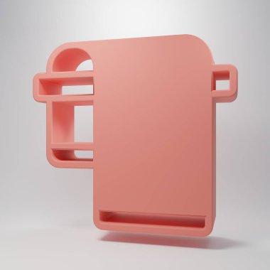 Pembe havlu, pembe arka planda izole edilmiş askı simgesi. Banyo havlusu ikonu. Minimalizm kavramı. 3 Boyutlu resimleme.