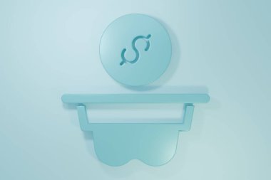 Blue Donation money icon isolated on blue background. Hand give money as donation symbol. Donate money and charity concept. Minimalism concept. 3D render illustration.