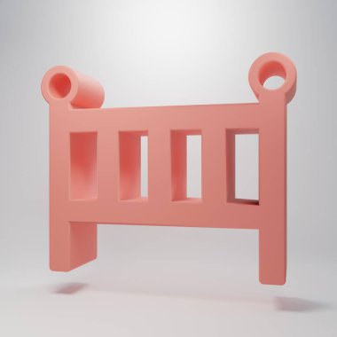 Pink Baby crib cradle bed icon isolated on pink background. Minimalism concept. 3D render illustration.