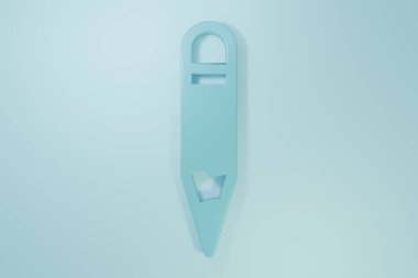 Mavi arka planda mavi kalem simgesi izole edildi. Çizim ve eğitim araçları. Okul sembolü. Minimalizm kavramı. 3 Boyutlu resimleme.