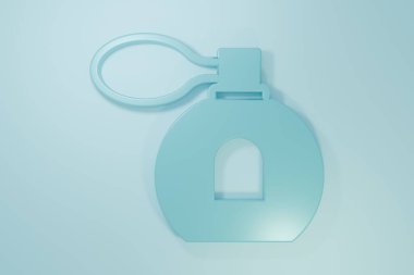Mavi Parfüm ikonu mavi arkaplanda izole edilmiş. Minimalizm kavramı. 3 Boyutlu resimleme.