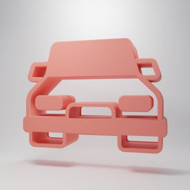 Pembe araba simgesi pembe arka planda izole edilmiş. Minimalizm kavramı. 3 Boyutlu resimleme.
