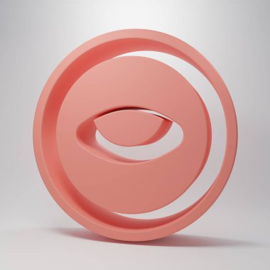 Pink Medallion with eye icon isolated on pink background. Magic amulet with eye. Minimalism concept. 3D render illustration.