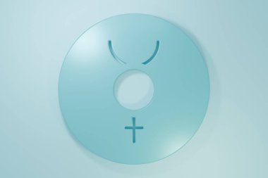 Blue Ancient astrological symbol of Mercury icon isolated on blue background. Astrology planet. Zodiac and astrology sign. Minimalism concept. 3D render illustration.