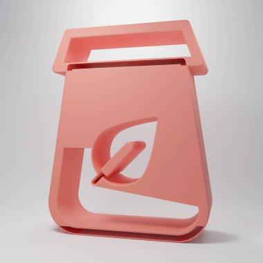 Pink Tea packaging icon isolated on pink background. Paper bag with tea. Minimalism concept. 3D render illustration.