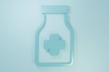 Mavi arka planda mavi sakinleştirici ilaç ikonu var. Minimalizm kavramı. 3 Boyutlu resimleme.