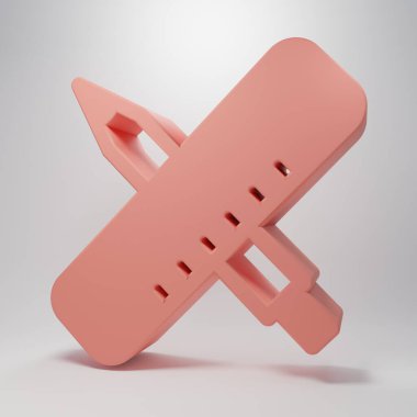 Pink Crossed ruler and pencil icon isolated on pink background. Straightedge symbol. Drawing and educational tools. Minimalism concept. 3D render illustration.