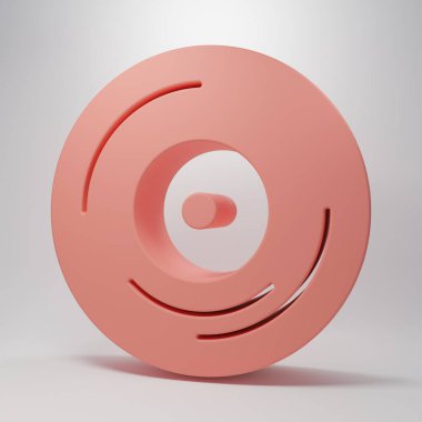 Pembe Vinil disk simgesi pembe arkaplanda izole edilmiş. Minimalizm kavramı. 3 Boyutlu resimleme.