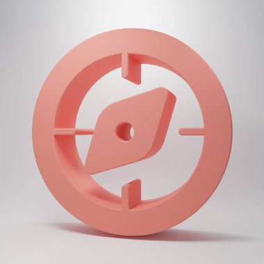 Pembe pusula simgesi pembe arkaplanda izole edildi. Rüzgâr yön bulma sembolü. Rüzgar gül işareti. Minimalizm kavramı. 3 Boyutlu resimleme.