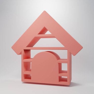 Pembe Köpek Evi simgesi pembe arka planda izole edilmiş. Köpek kulübesi. Minimalizm kavramı. 3 Boyutlu resimleme.