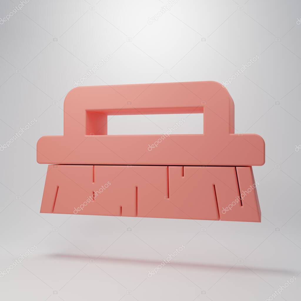 Pink Brush for cleaning icon isolated on pink background. Minimalism concept. 3D render illustration.