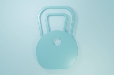 Mavi arka planda mavi ağırlık simgesi izole edildi. Kilogram ağırlık kaldırmak ve ölçmek için ağırlık bloğu. Kütle sembolü. Minimalizm kavramı. 3 Boyutlu resimleme.
