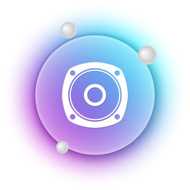 Beyaz Stereo hoparlörü simgesi beyaz arkaplanda izole edildi. Ses sistemi hoparlörleri. Müzik ikonu. Müzikal sütun hoparlörü. Mavi ve mor eğimli çember arkaplan. Vektör.