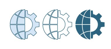 Dünyanın Mavi Küresi ve beyaz arka planda izole edilmiş dişli ya da dişli ikonu. Parametreler ayarlanıyor. Global Seçenekler. Vektör.