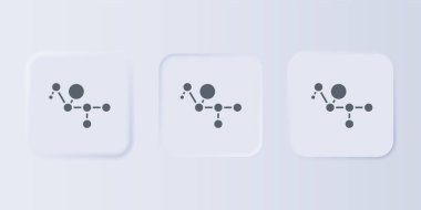 Gri arkaplanda gri kenevir molekül ikonu izole edildi. Cannabidiol moleküler yapıları, THC ve CBD formülü. Marihuana ya da esrar. Kare düğmelere simgeleri yerleştir. Vektör.