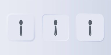 Gri arka planda izole edilmiş bir kaşık ikonunda gri eroin. Uyuşturucu bağımlılığı ve uyuşturucu bağımlılığı kavramı. Bağımlı yaşam tarzı. Kare düğmelere simgeleri yerleştir. Vektör.