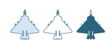 Mavi Jet savaş ikonu beyaz arka planda izole edildi. Askeri uçak. Vektör.