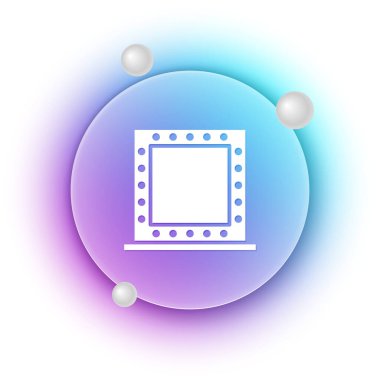 Beyaz arka planda ışık simgesi olan beyaz makyaj aynası. Mavi ve mor eğimli çember arkaplan. Vektör.