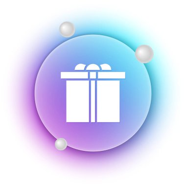 Beyaz arkaplanda beyaz hediye kutusu simgesi izole edildi. Doğum günün kutlu olsun. Mavi ve mor eğimli çember arkaplan. Vektör.