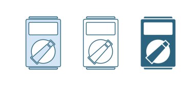 Mavi Ampere ölçer, multimetre, voltmetre ikonu beyaz arkaplanda izole edilmiş. Elektrik akımını ölçmek için araçlar. Vektör.