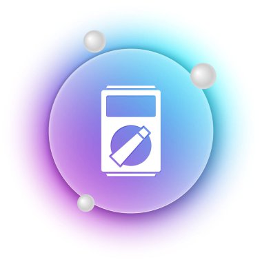 Beyaz Ampere ölçer, multimetre, voltmetre ikonu beyaz arkaplanda izole edilmiş. Elektrik akımını ölçmek için araçlar. Mavi ve mor eğimli çember arkaplan. Vektör.