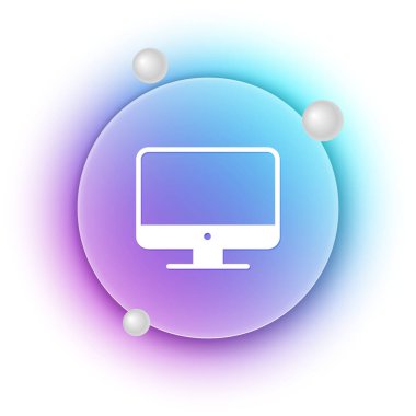 Beyaz Bilgisayar ekranı ekranı simgesi beyaz arkaplanda izole edildi. Elektronik cihaz. Ön manzara. Mavi ve mor eğimli çember arkaplan. Vektör.