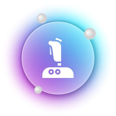 Atari makinesi simgesi için beyaz Joystick beyaz arkaplanda izole edildi. Joystick oyun alanı. Mavi ve mor eğimli çember arkaplan. Vektör.