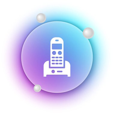 Beyaz Telefon simgesi beyaz arkaplanda izole edildi. Sabit telefon. Mavi ve mor eğimli çember arkaplan. Vektör.