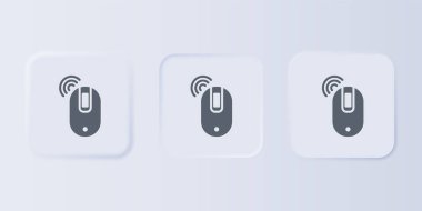 Gri kablosuz bilgisayar fare simgesi gri arkaplanda izole edildi. Tekerlek sembollü optik. Kare düğmelere simgeleri yerleştir. Vektör.