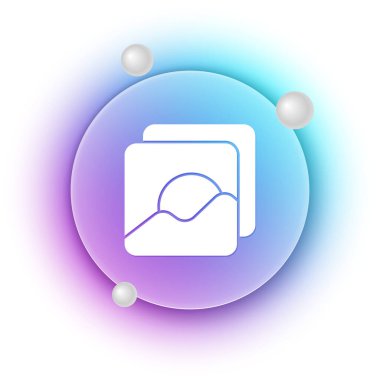 Beyaz Fotoğraf simgesi beyaz arkaplanda izole edildi. Mavi ve mor eğimli çember arkaplan. Vektör.