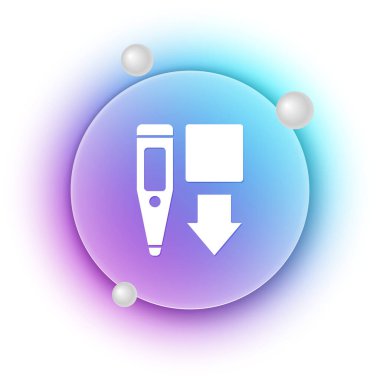 Tıbbi inceleme ikonu için beyaz medikal termometre beyaz arka planda izole edildi. Mavi ve mor eğimli çember arkaplan. Vektör.