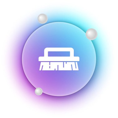 Temizlik simgesi için beyaz fırça beyaz arkaplanda izole edildi. Mavi ve mor eğimli çember arkaplan. Vektör.