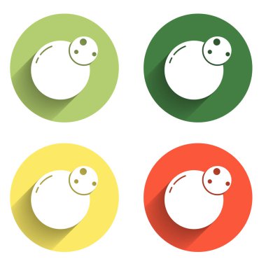 Gezegen simgesini uzun gölge arkaplanı ile izole et. Renkli daire düğmesi. Vektör.