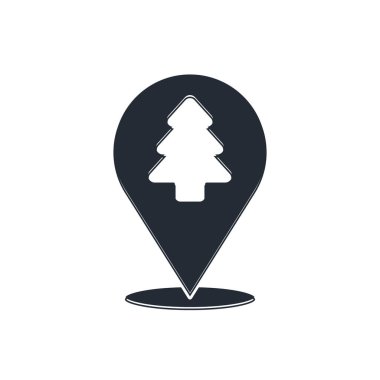 Ormanın siyah konumu beyaz arka planda izole edilmiş bir harita simgesi. Vektör.