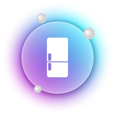 Beyaz buzdolabı simgesi beyaz arkaplanda izole edildi. Buzdolabı buzdolabı. Ev aletleri ve aletler. Mavi ve mor eğimli çember arkaplan. Vektör.