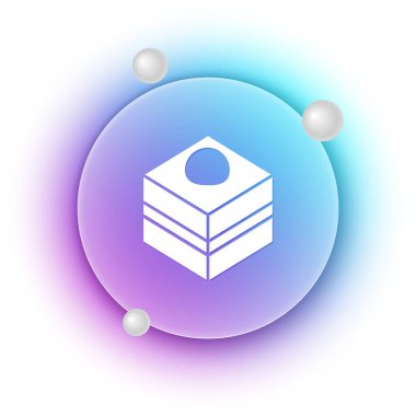 Beyaz arka planda izole edilmiş beyaz çikolatalı kek ikonu. Mavi ve mor eğimli çember arkaplan. Vektör.