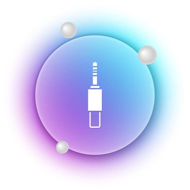 Beyaz Ses Jack simgesi beyaz arkaplanda izole edildi. Bağlantı ses ekipmanları için ses kablosu. Fiş kablosu. Müzik aleti. Mavi ve mor eğimli çember arkaplan. Vektör.