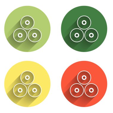 Boya spreyi simgesini uzun gölge arkaplanı ile izole et. Renkli daire düğmesi. Vektör.