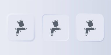 Gri arkaplanda gri boya tabancası ikonu var. Kare düğmelere simgeleri yerleştir. Vektör.