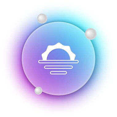 Beyaz arkaplanda beyaz gündoğumu simgesi izole edildi. Mavi ve mor eğimli çember arkaplan. Vektör.