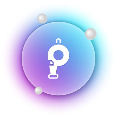 Beyaz arka planda Beyaz Düdük simgesi izole edildi. Hakem sembolü. Spor ve spor burcu. Mavi ve mor eğimli çember arkaplan. Vektör.