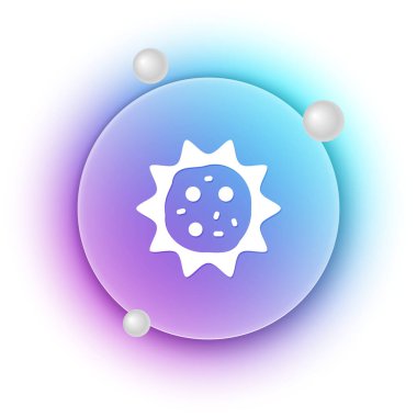 Beyaz arkaplanda beyaz virüs simgesi izole edildi. Corona virüsü 2019-nCoV. Bakteri ve mikroplar, hücre kanseri, mikrop, mantar. Mavi ve mor eğimli çember arkaplan. Vektör.